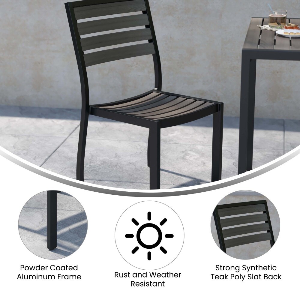 2 Pack Outdoor Faux Teak Side Chair with Poly Slats   Teak Patio Chair