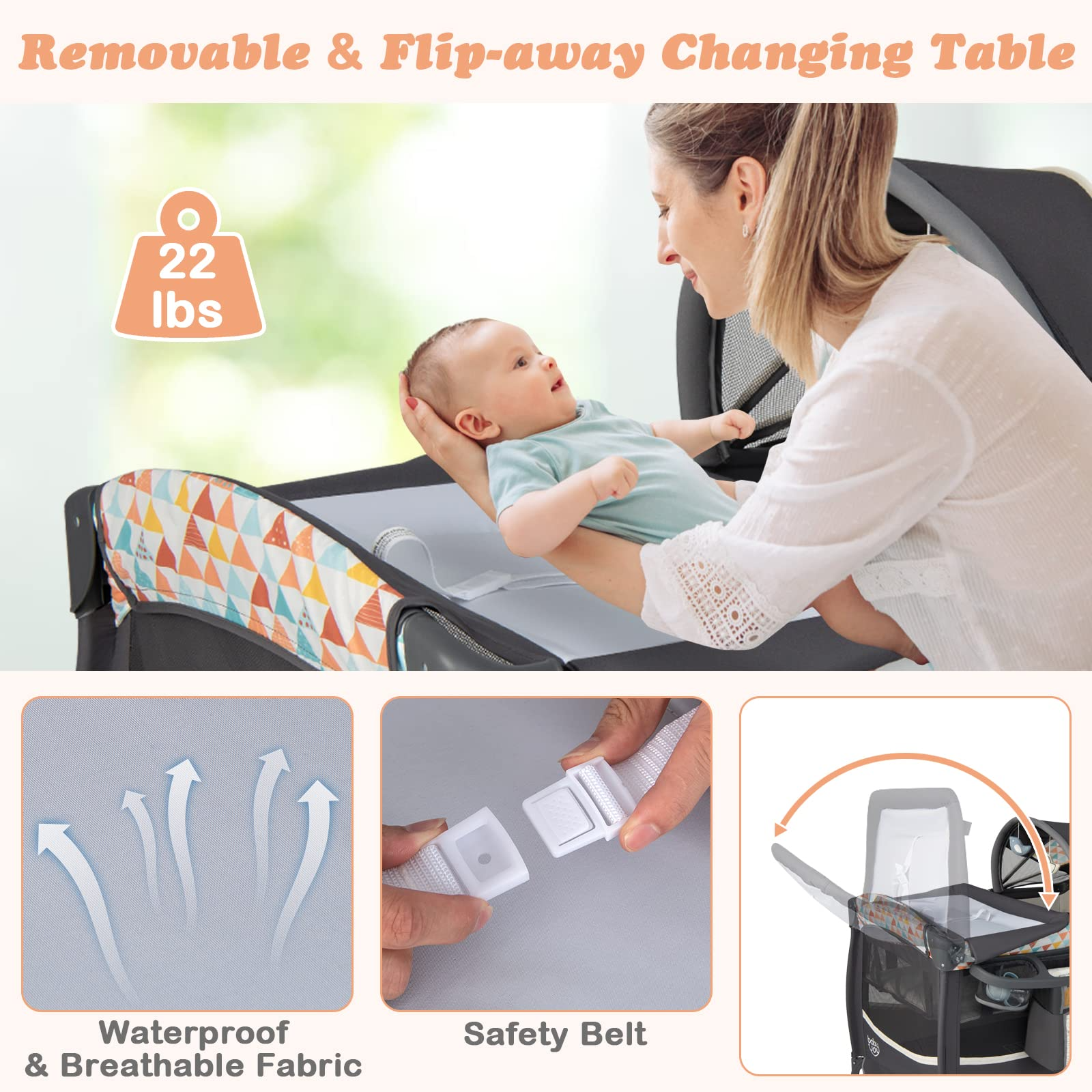 Costzon 4 in 1 Pack and Play, Portable Baby Playard with Bassinet & Flip-Away Changing Table