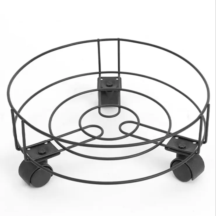 Garden supplies tools removable round metal flowerpot stands with rolling wheels