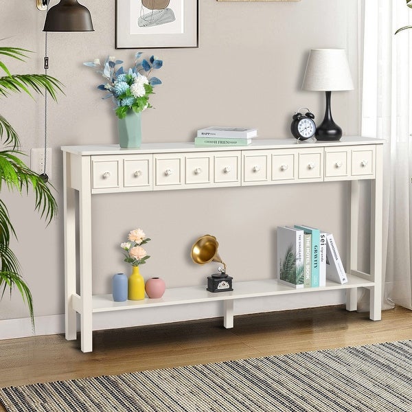 Entryway Long Console Table with Different Size Drawers and Shelf