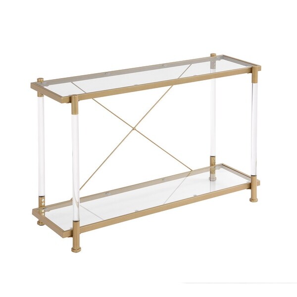 Grondin Modern Contemporary 2-Tier Console Table with Tempered Glass Top， Bottom Shelf， Steel and Acrylic Frame