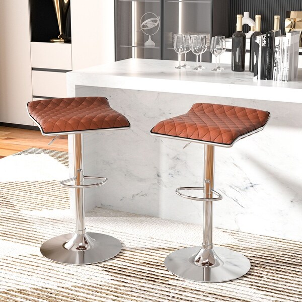 VECELO， Adjustable Height Faux Leather Backless Modern Swivel Stool (Set of 2)-Five colors