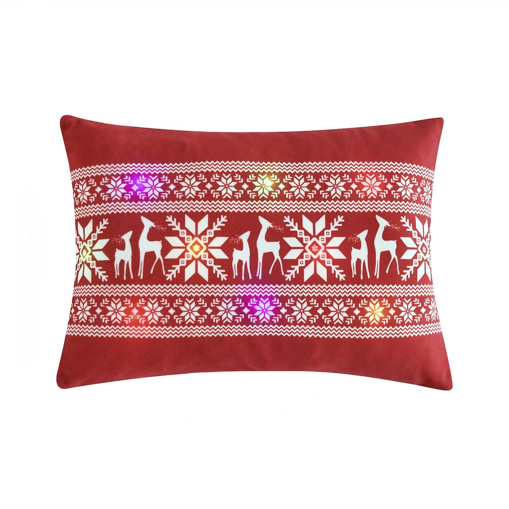 Lush Decor Snowflake and Reindeers LED Light Decorative Pillow