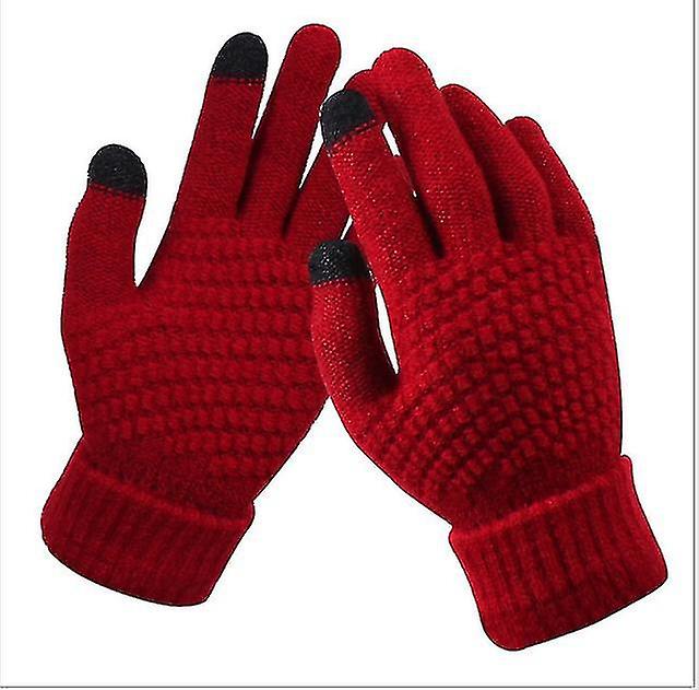 Winter Touch Screen Gloves Thicken Warm Knitted Stretch Gloves Imitation Wool Full Finger Outdoor Skiing Gloves