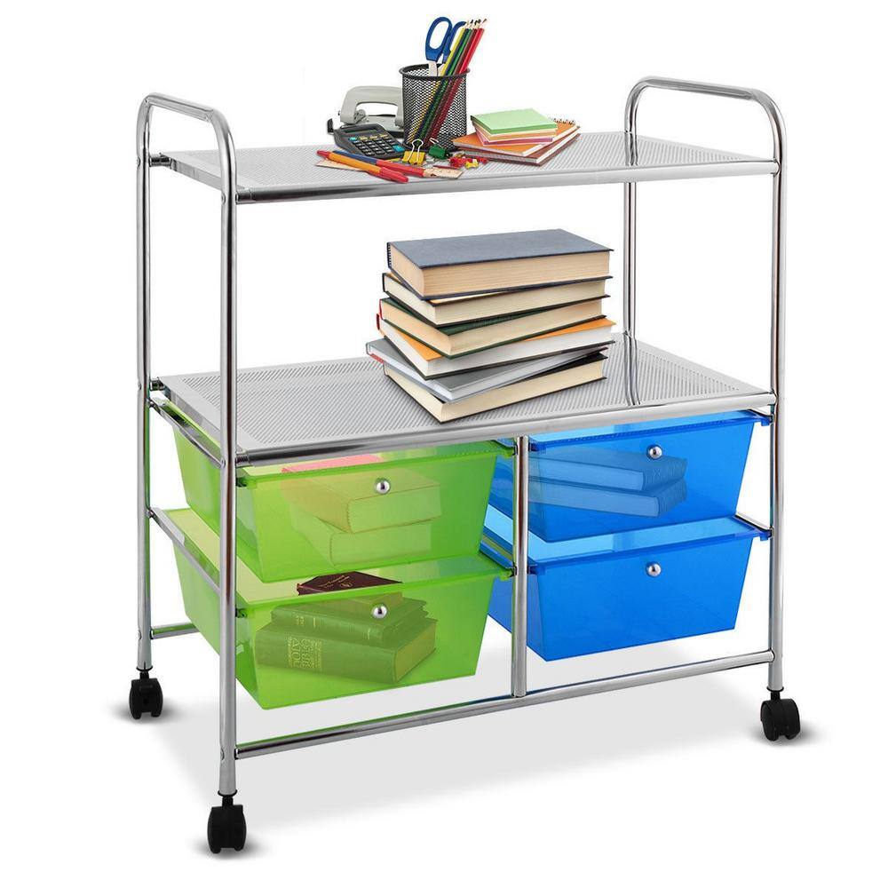 Boyel Living Steel Multi-Functional Shelves Rolling Storage Cart with 4 Drawers HYSN-54070GN