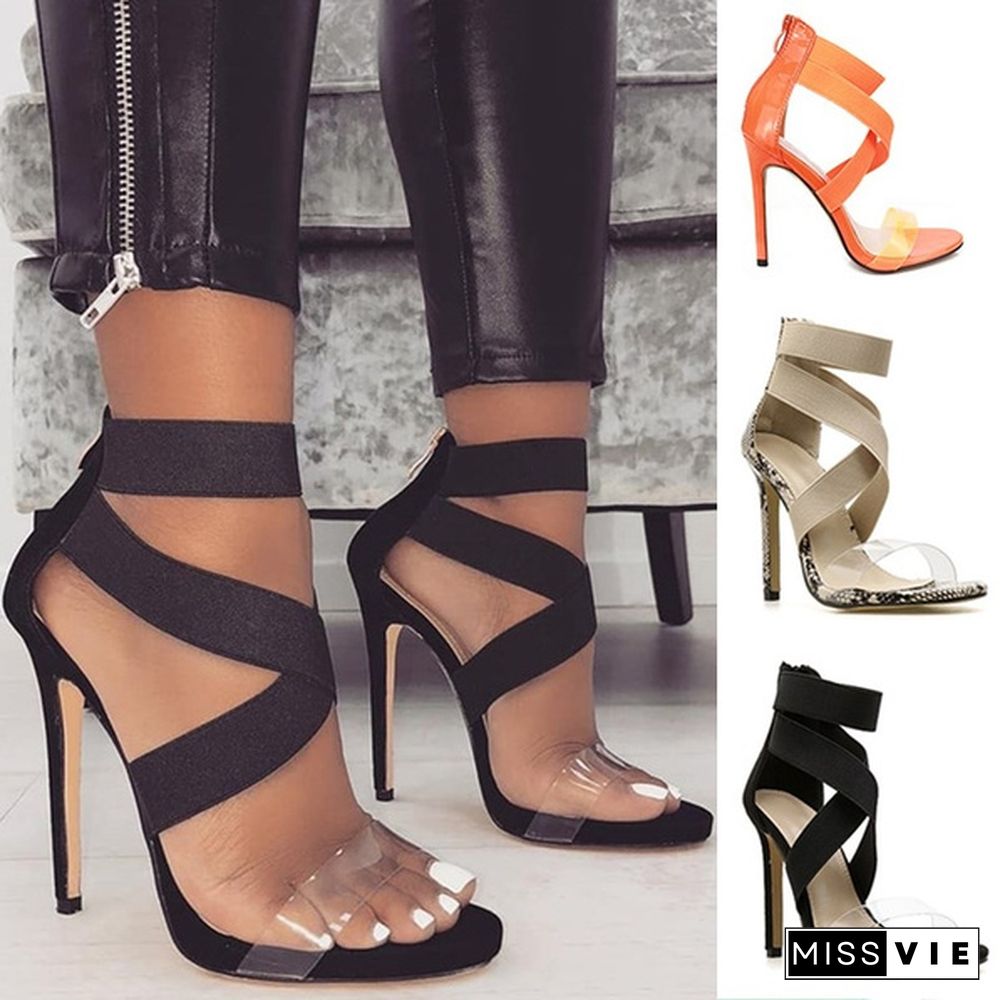 New Women Fashion Snake Black Plastic High Heeled Sandals Party Evening Heels Roman Gladiator Sandals