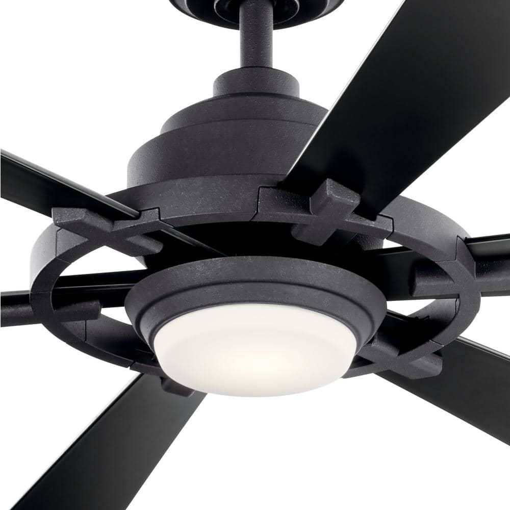 KICHLER Iras 52 in Integrated LED IndoorOutdoor Distressed Black Downrod Mount Ceiling Fan with Light and Switch