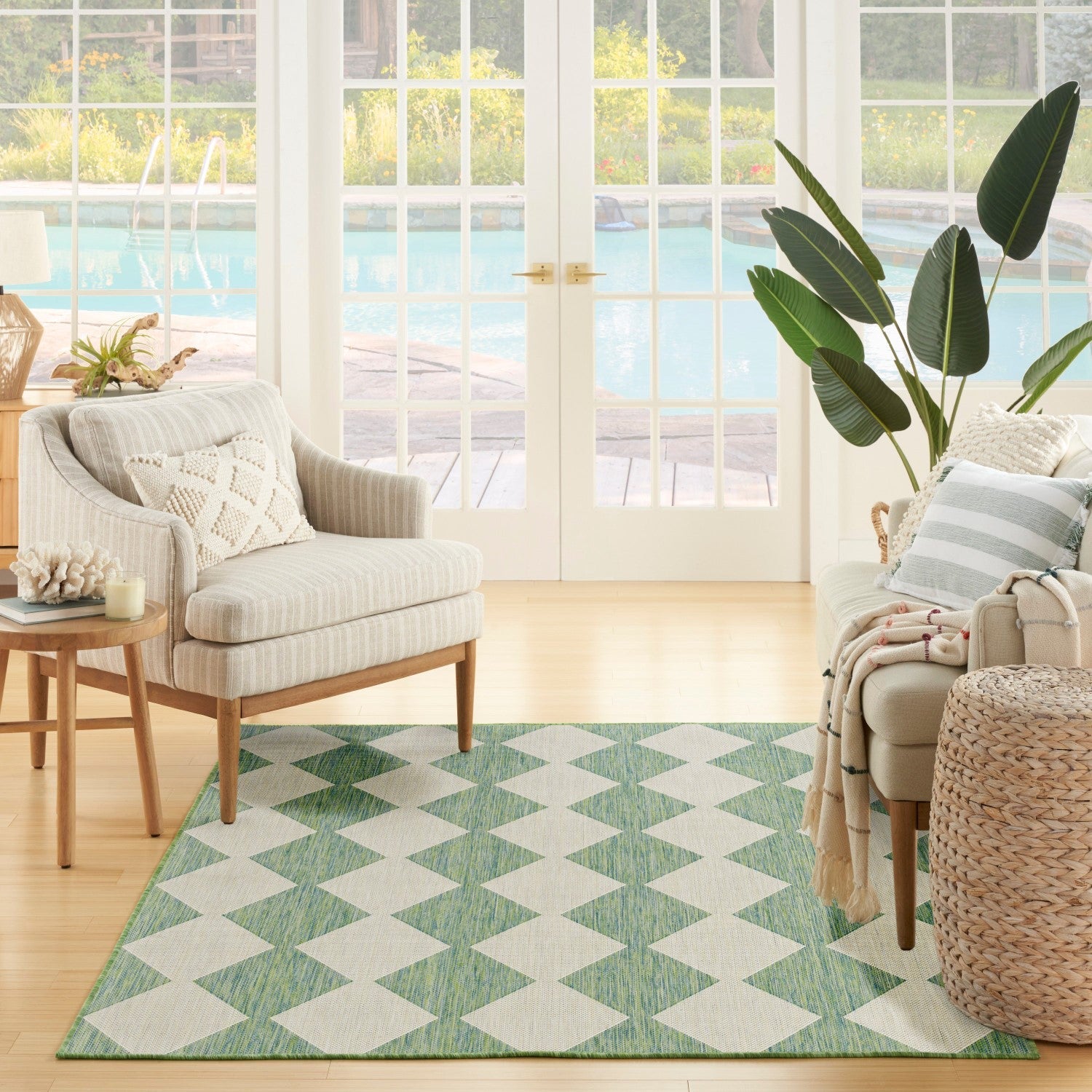 Positano Indoor/Outdoor Blue/Green Geometric Rug