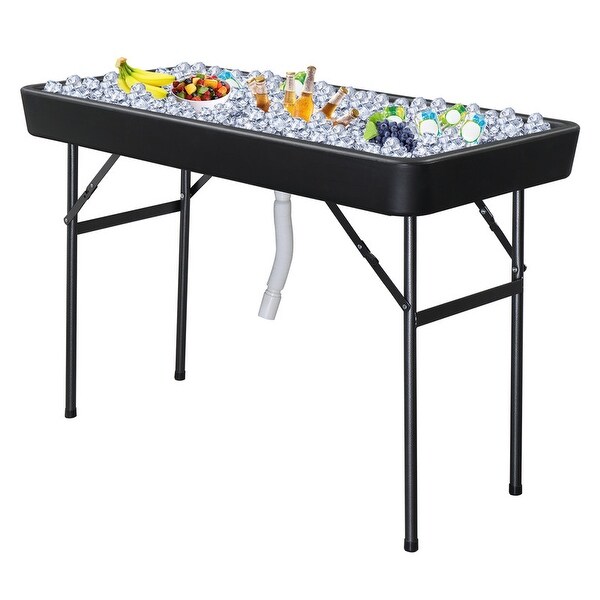 4 Foot Plastic Ice Table with Matching Skirt for Garden Party Black and White