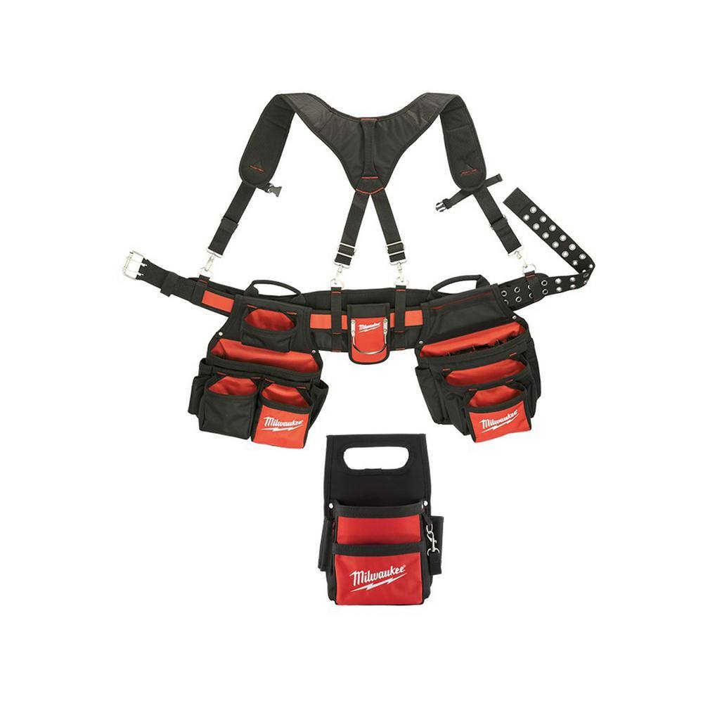 MW General Contractor Work Belt with Suspension Rig with 11 in. Compact Electricians Pouch 48-22-8120-48-22-8111