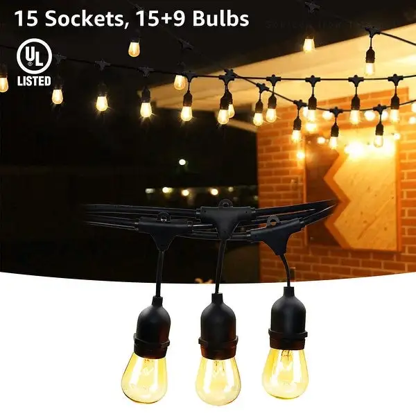 50ft Outdoor String Lights, Vintage Bulb Hanging Light, Bulbs Included