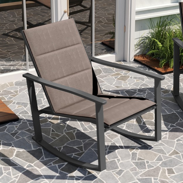 Merrick Lane Set Of 2 Flex Comfort Outdoor Rocking Chairs With Steel Frames