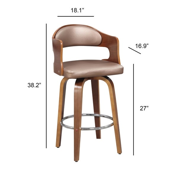 Wood and Faux Leather Mid-Century 27-Inch Swivel Counter Stool