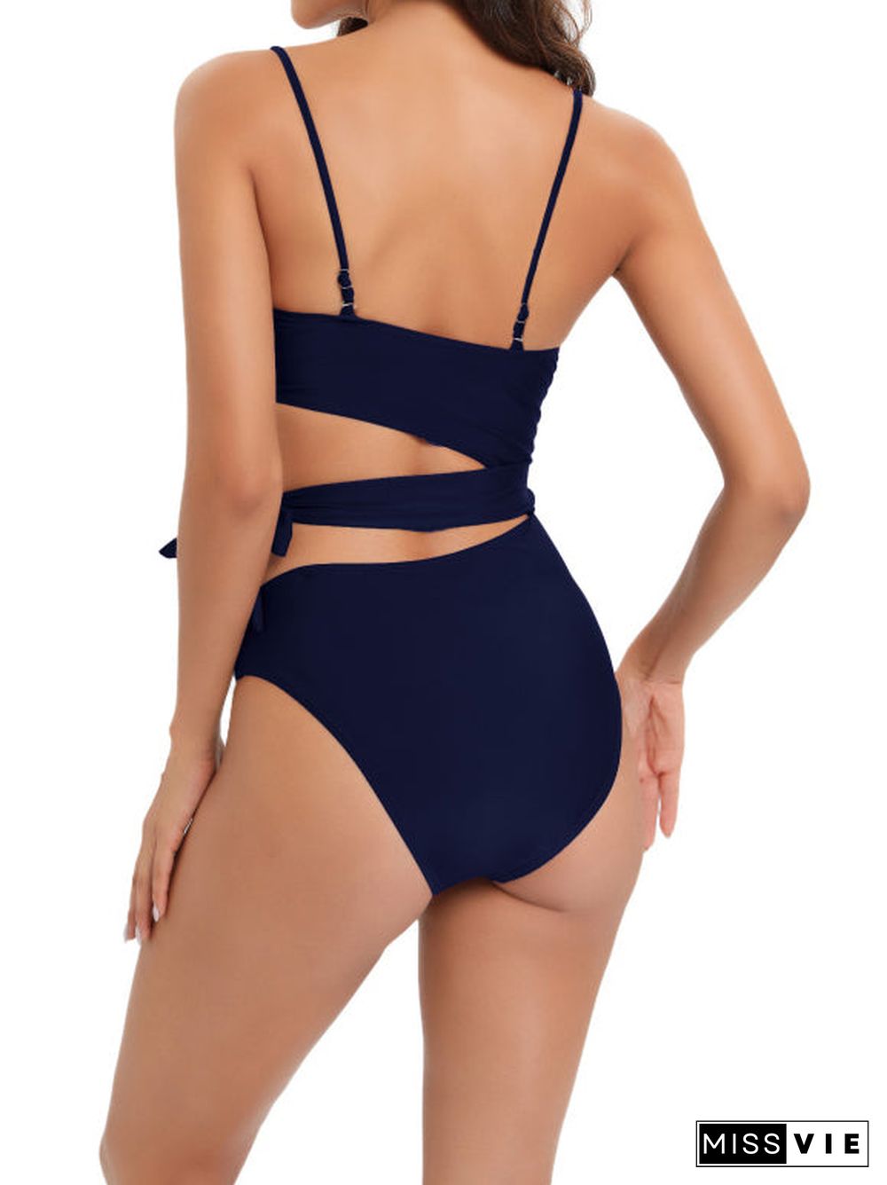 Solid Lace-up One Piece Swimwear