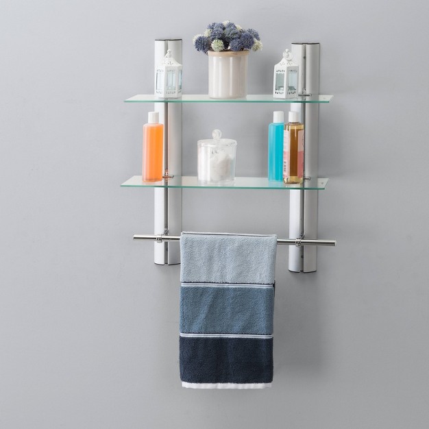 X 20 quot 2 Tier Adjustable Glass Shelf With Towel Bar Wall Shelf Danya B