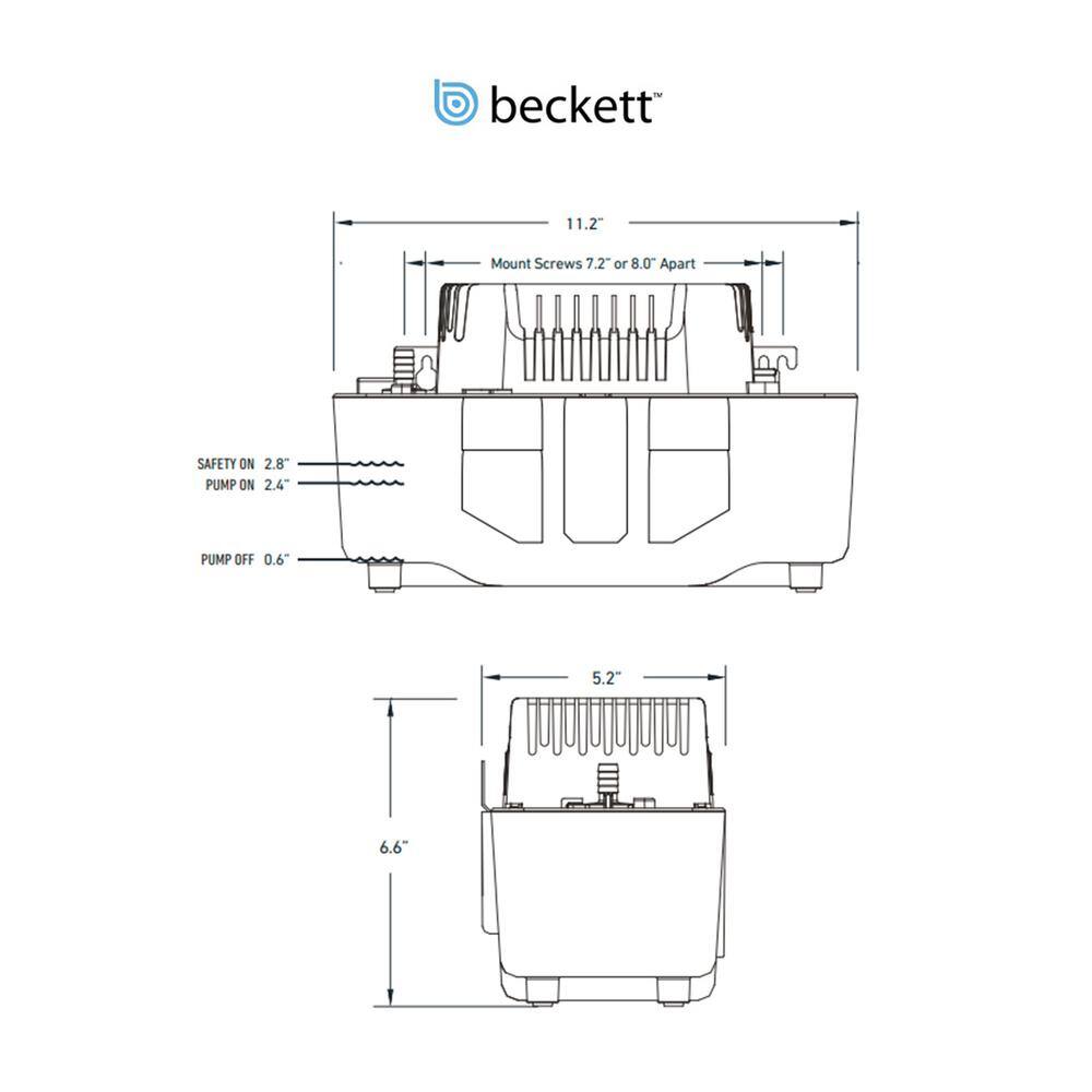 BECKETT BK221TUL 115 Volt Automatic Medium Condensate Removal Pump with Safety Switch and 20 ft. of 38 in. ID PVC Tubing BK221TUL