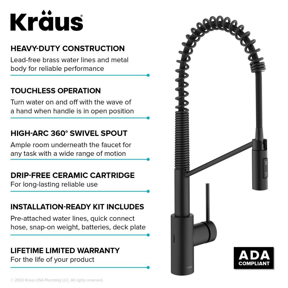 KRAUS Oletto Touchless Sensor Commercial Pull-Down Single Handle Kitchen Faucet in Matte Black KSF-2631MB