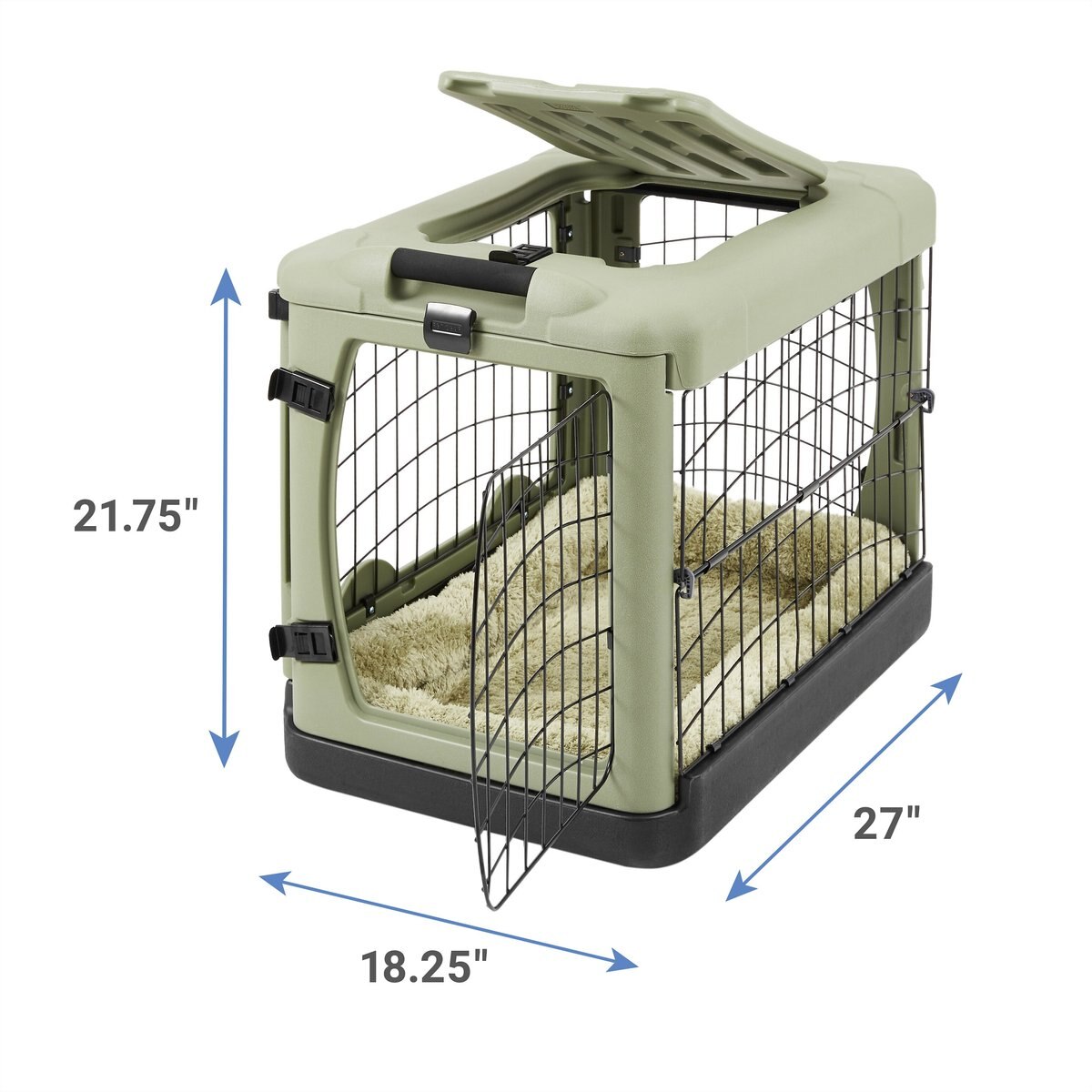 Pet Gear The Other Door Double Door Collapsible Wire Dog Crate and Plush Pad， Sage