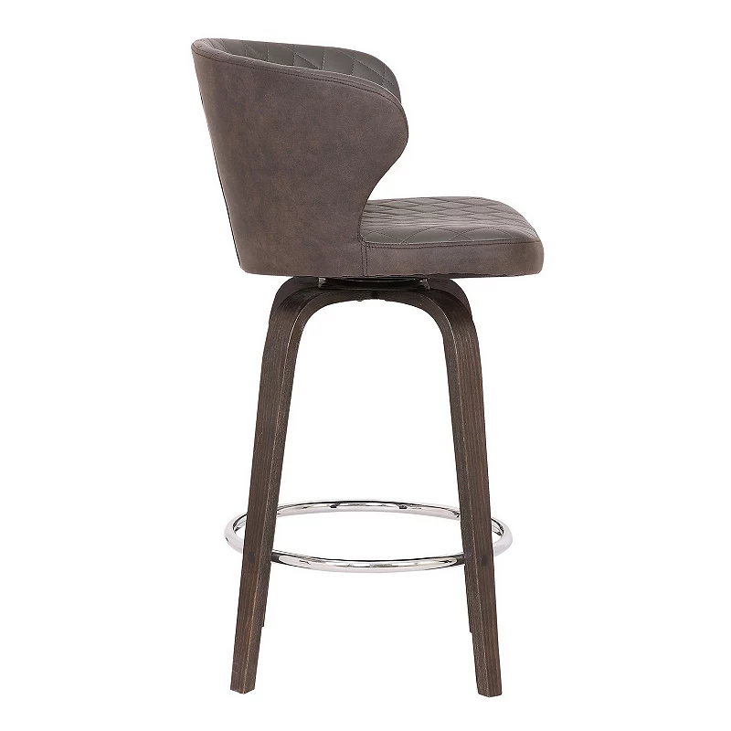 Leatherette Curved Back Swivel Barstool with Angled Legs， Brown