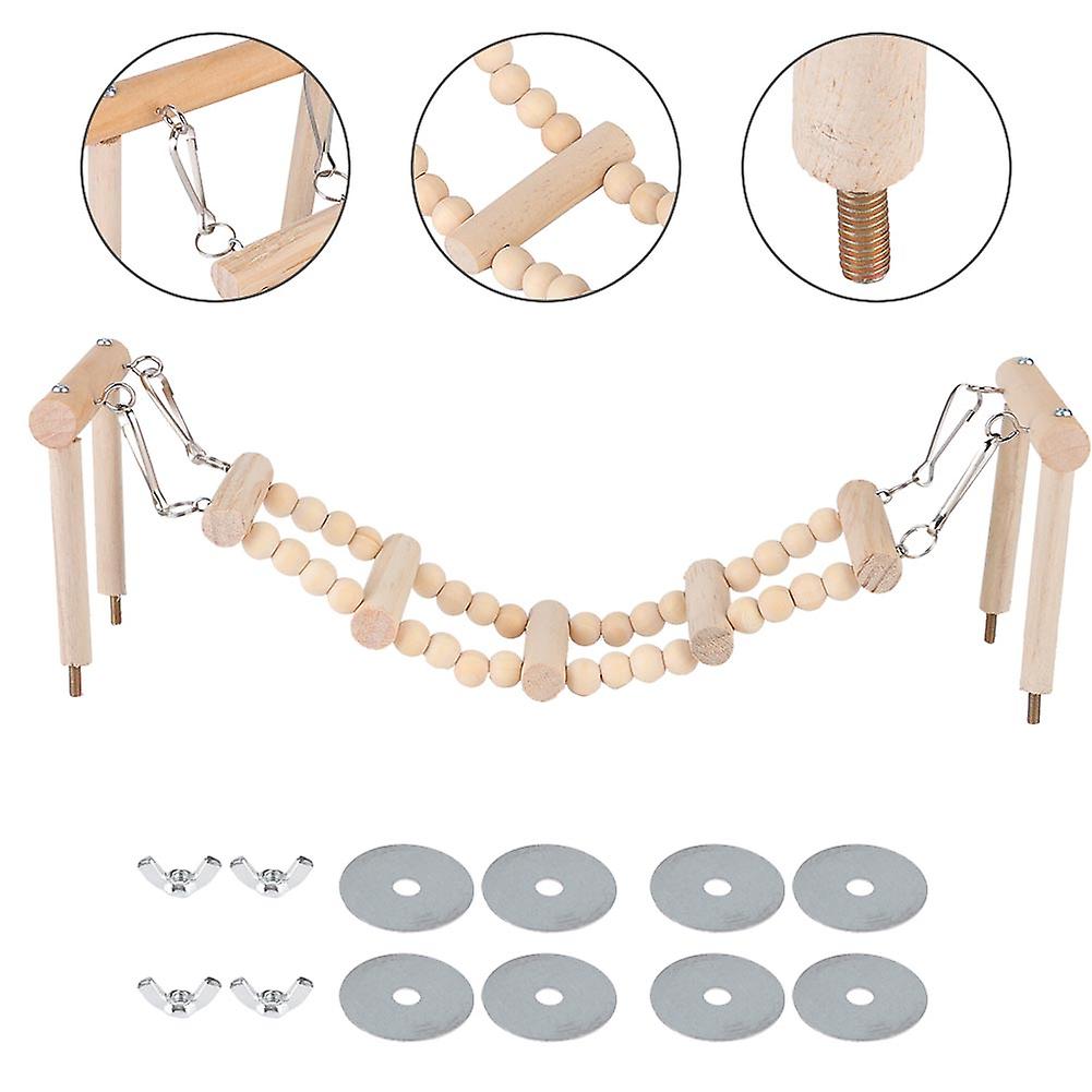 Natural Wood Parrot Toy Bird Climbing Ladder Swing Standing Chewing Toy Gift Cage Supplies