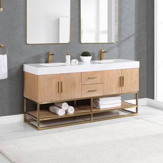 Altair Bianco 72 in. W x 22 in. D x 34 in . H Double Sink Bath Vanity in Light Brown with White Composite Stone Top 552072G-LB-WH-NM