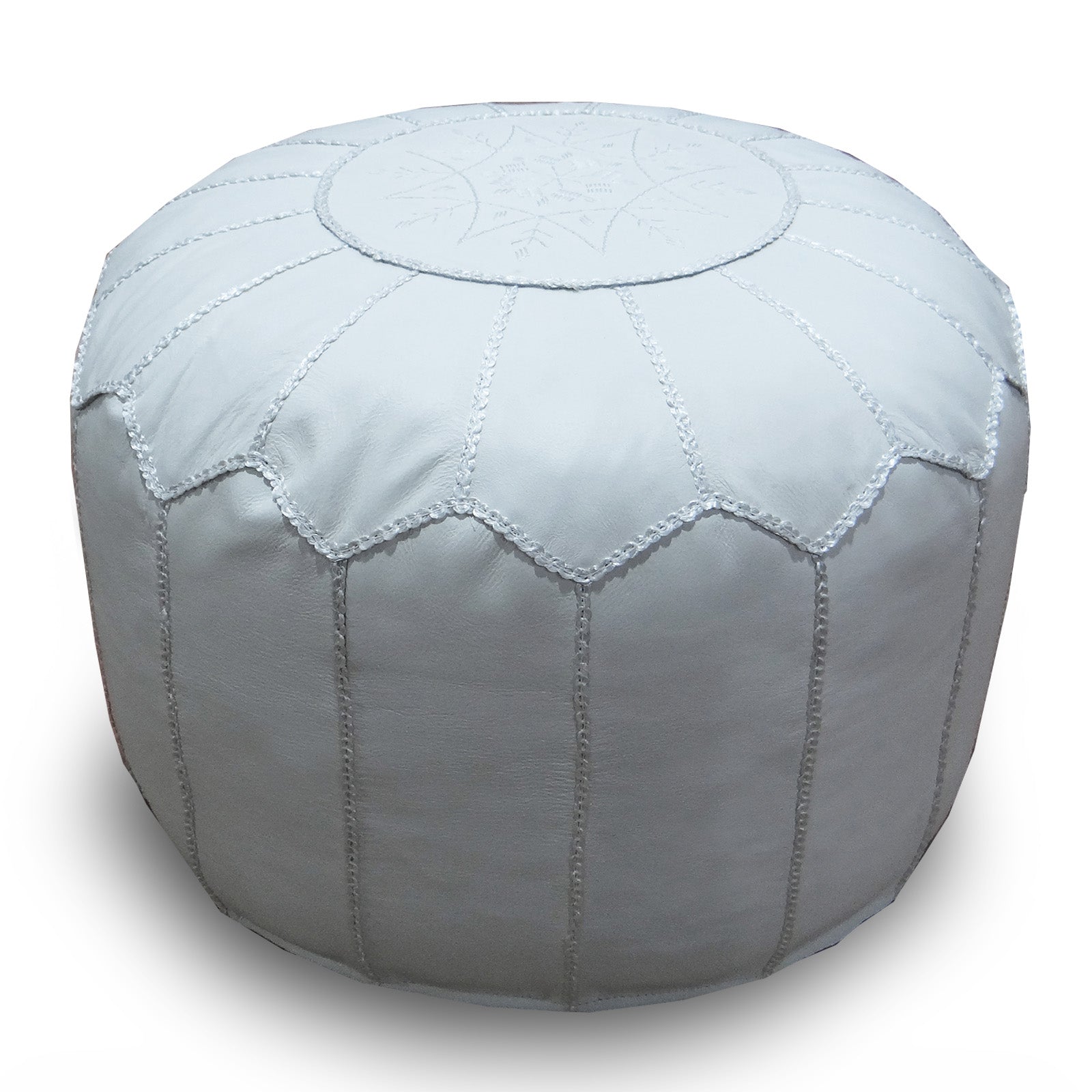 Handmade Genuine Leather Moroccan Style Pouf Morocco-White