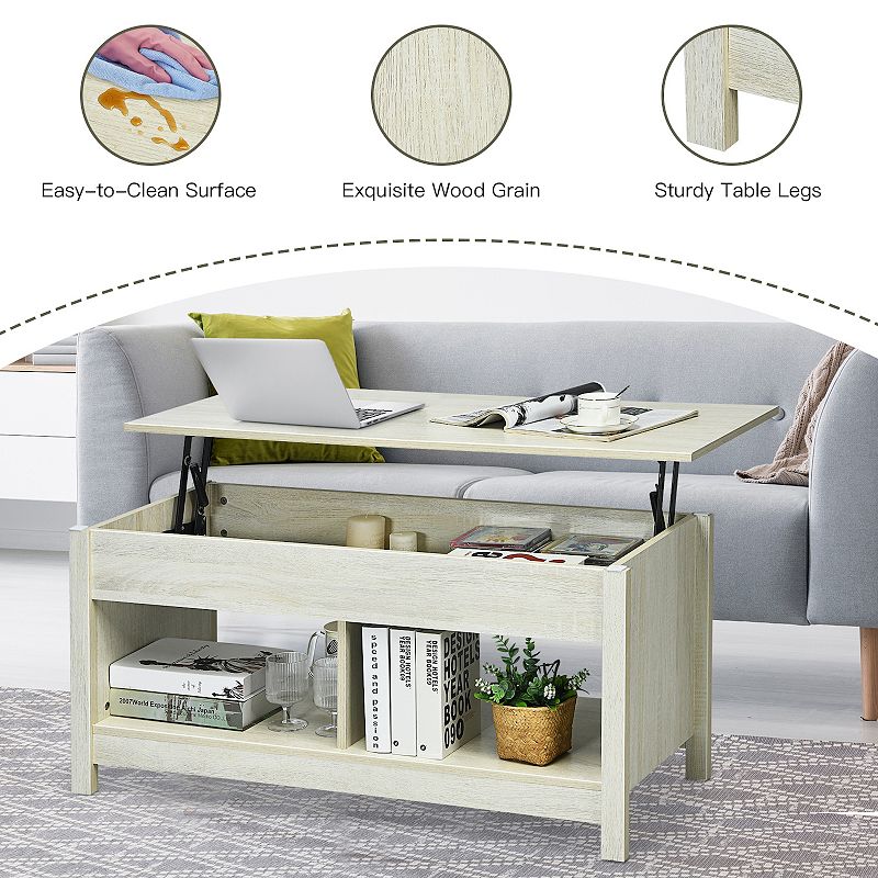 Lift Top Coffee Table with Hidden Storage Compartment and Lower Shelf for Study Room