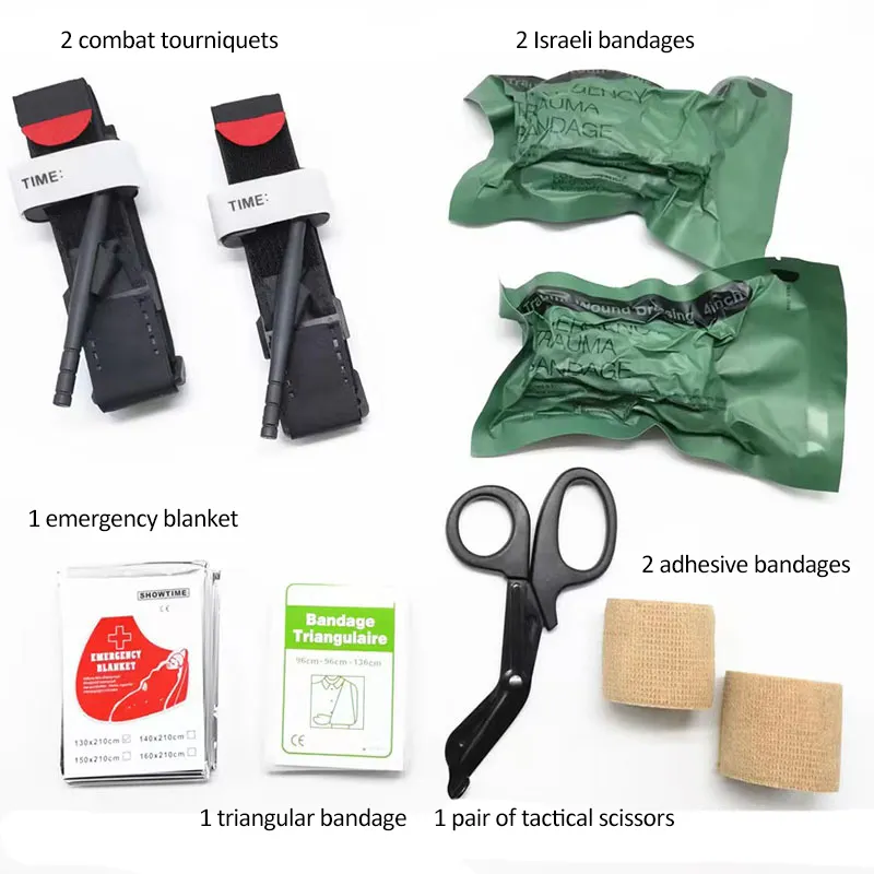 9pc Outdoor First aid portable basic injury medical first aid israeli bandage and tourniquet Emergency Survival kit