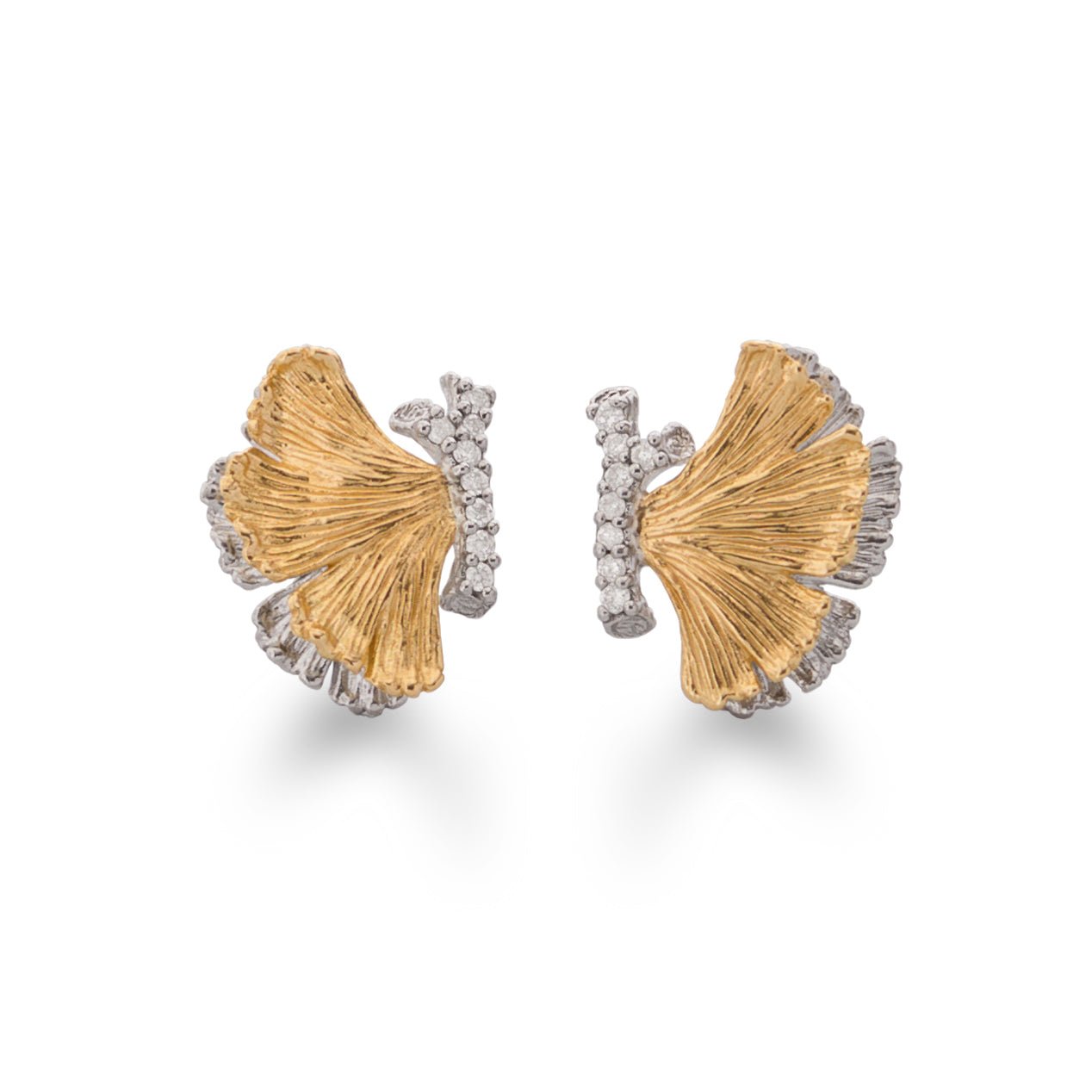 Butterfly Ginkgo 14mm Earrings with Diamonds