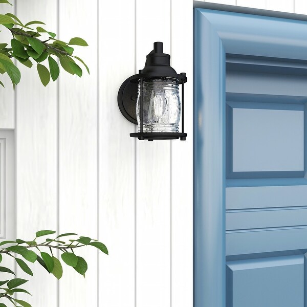 1-light outdoor wall light with black finish and  seeded glass shade Shopping - The Best Deals on Outdoor Wall Lanterns | 39888130