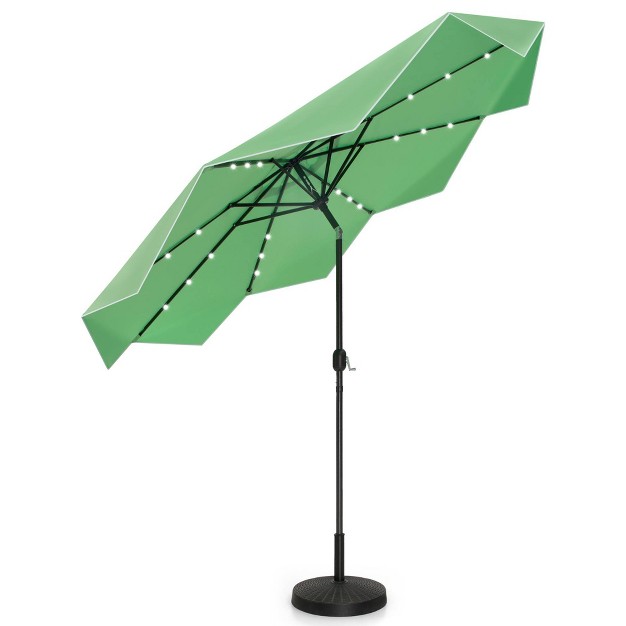 Captiva Designs 9ft Fringed Elegant Valance Crank Tilt With Lit Patio Market Umbrella Green