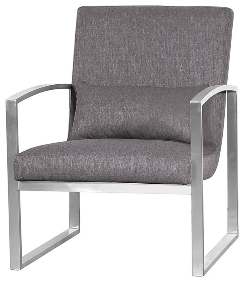 Armen Living Leonard Fabric/Stainless Steel Accent Chair in Gray/Brushed Silver   Contemporary   Armchairs And Accent Chairs   by Homesquare  Houzz