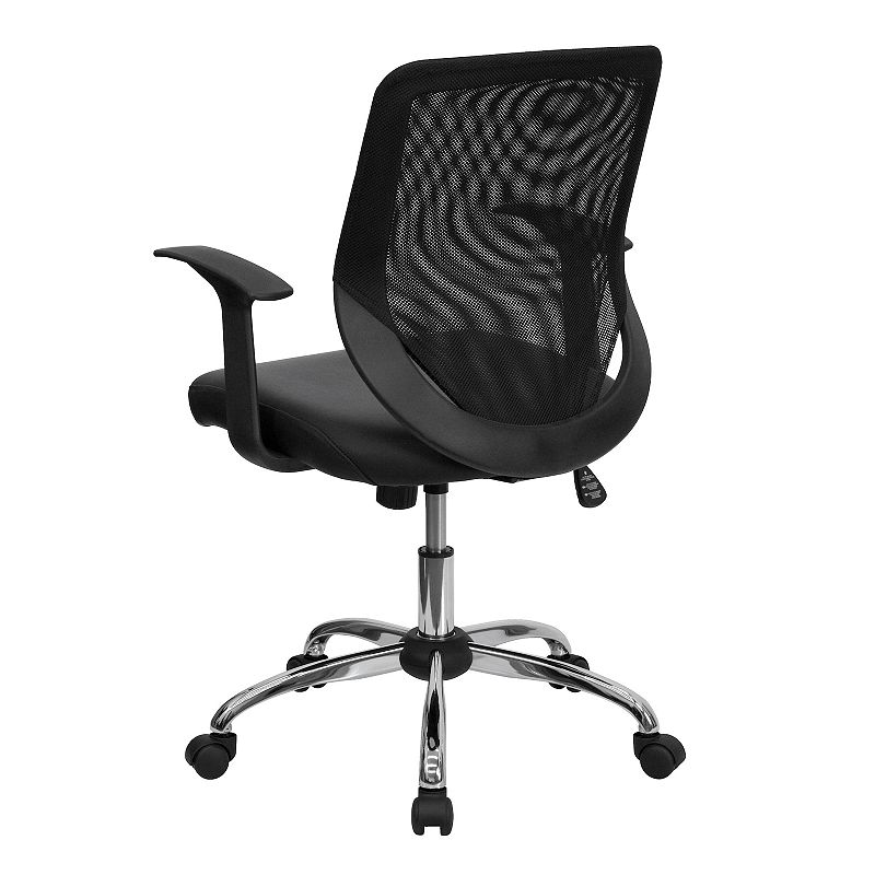 Emma and Oliver Mid-Back Black Mesh Tapered Back Swivel Task Office Chair， LeatherSoft Seat