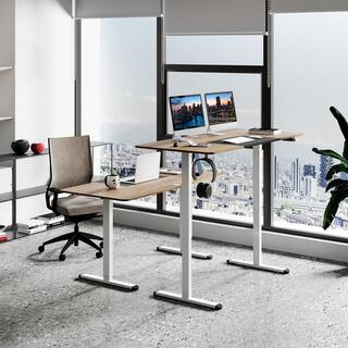 Gymax 55 in. Oak Electric Standing Desk Height Adjustable Home Office Table with Hook GYM10820