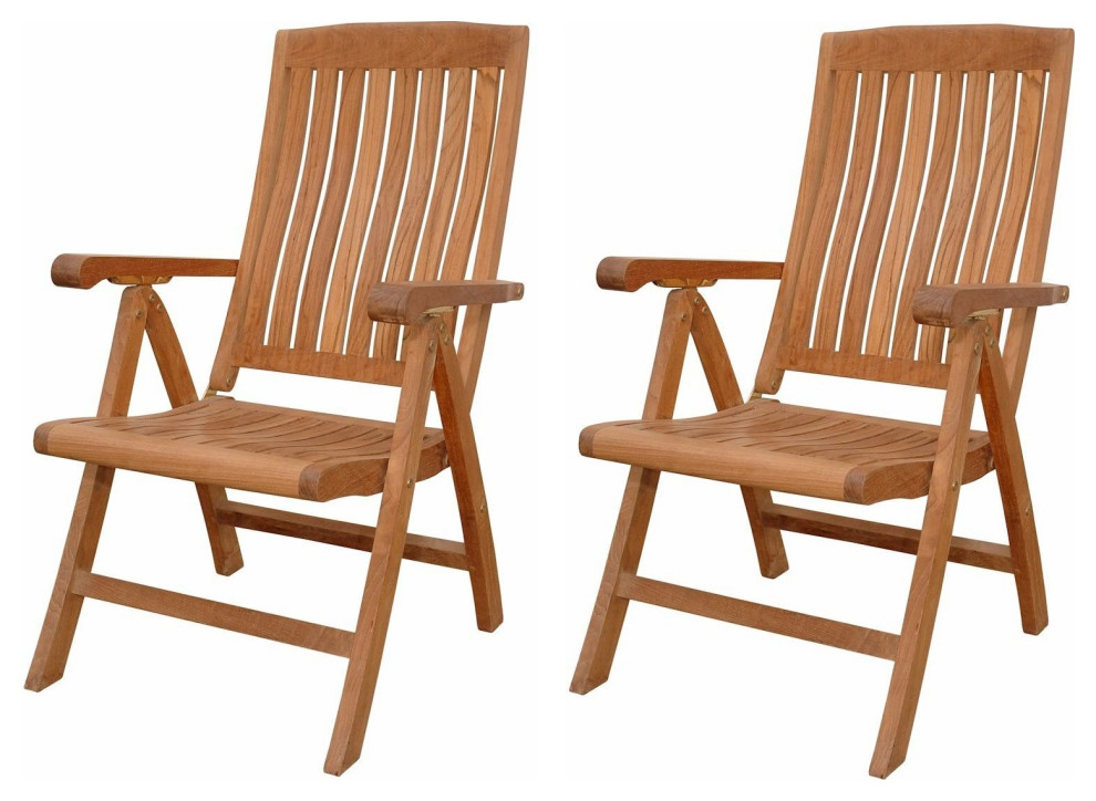 Teak No Cushion Katana 5 Position Recliner Armchair  Set of 2   Transitional   Outdoor Folding Chairs   by Virventures  Houzz