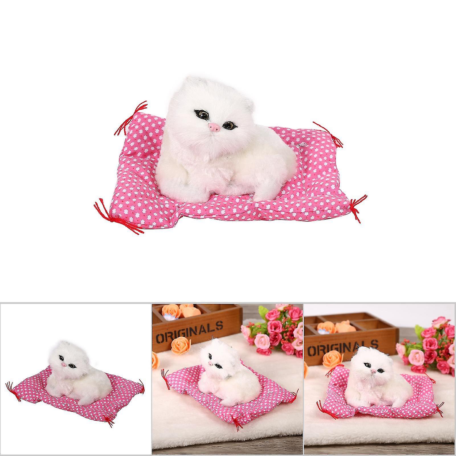 Super Cute Mini Simulation Sounding Sitting Kittens Cats Plush Toys Doll Christmas Gift White