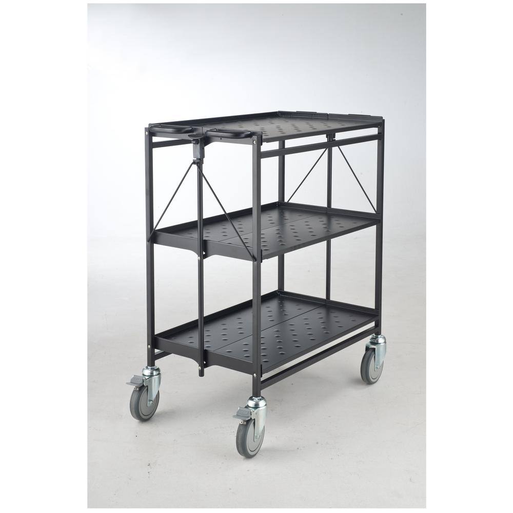 Master Grade Folding Master Busing Cart 3-Shelf Black 550 lbs. Cap with 5 in. Swivel Caster 32 in. L x 17.5 in W x 36 in. H BC-2000H