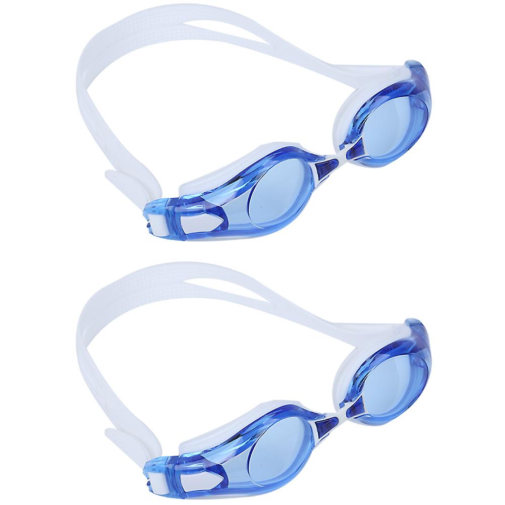 2pcs Large Frame Swimming Glasses Electroplated Adults Goggles For Training Competitionwhite(blue Eyeglass)