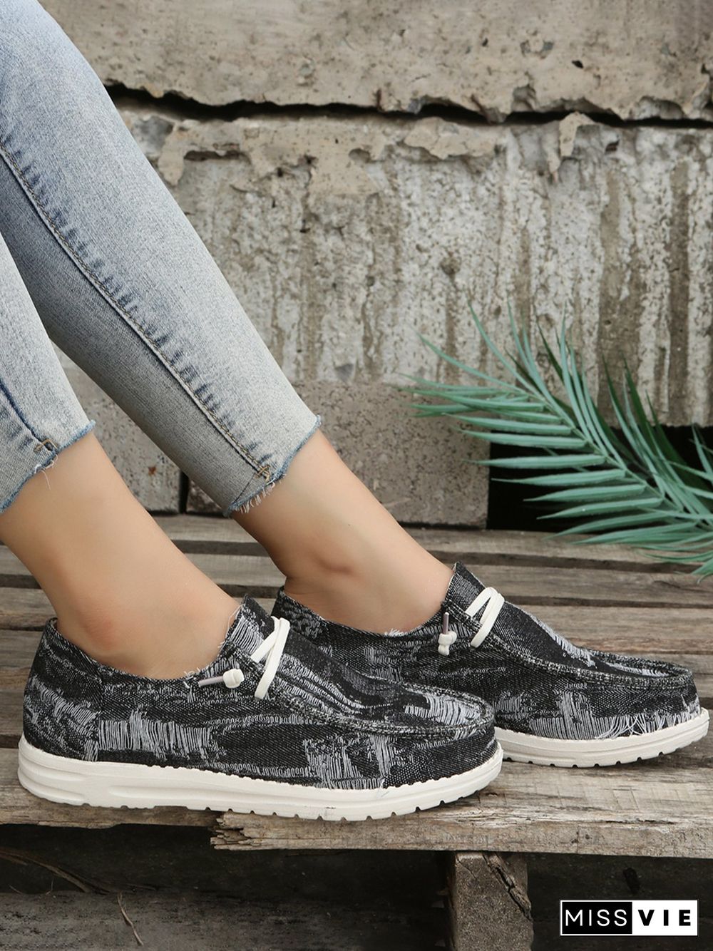 Women Casual Plain All Season Vacation Flat Heel Denim Fabric Lace-Up Lace Up Shoes Flats