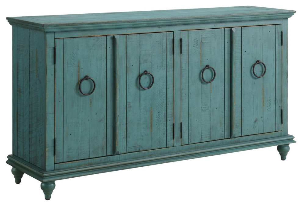 Rustic TV Console  Pine Wood Frame With Rough Saw Marks  Ring Pulls  Turquoise   French Country   Entertainment Centers And Tv Stands   by Declusia  Houzz