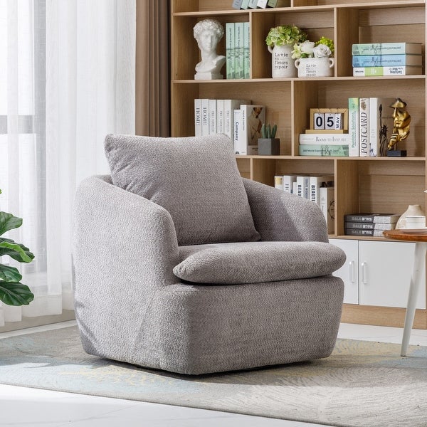 Modern Upholstered Living Room Swivel Club Chair with Pillow