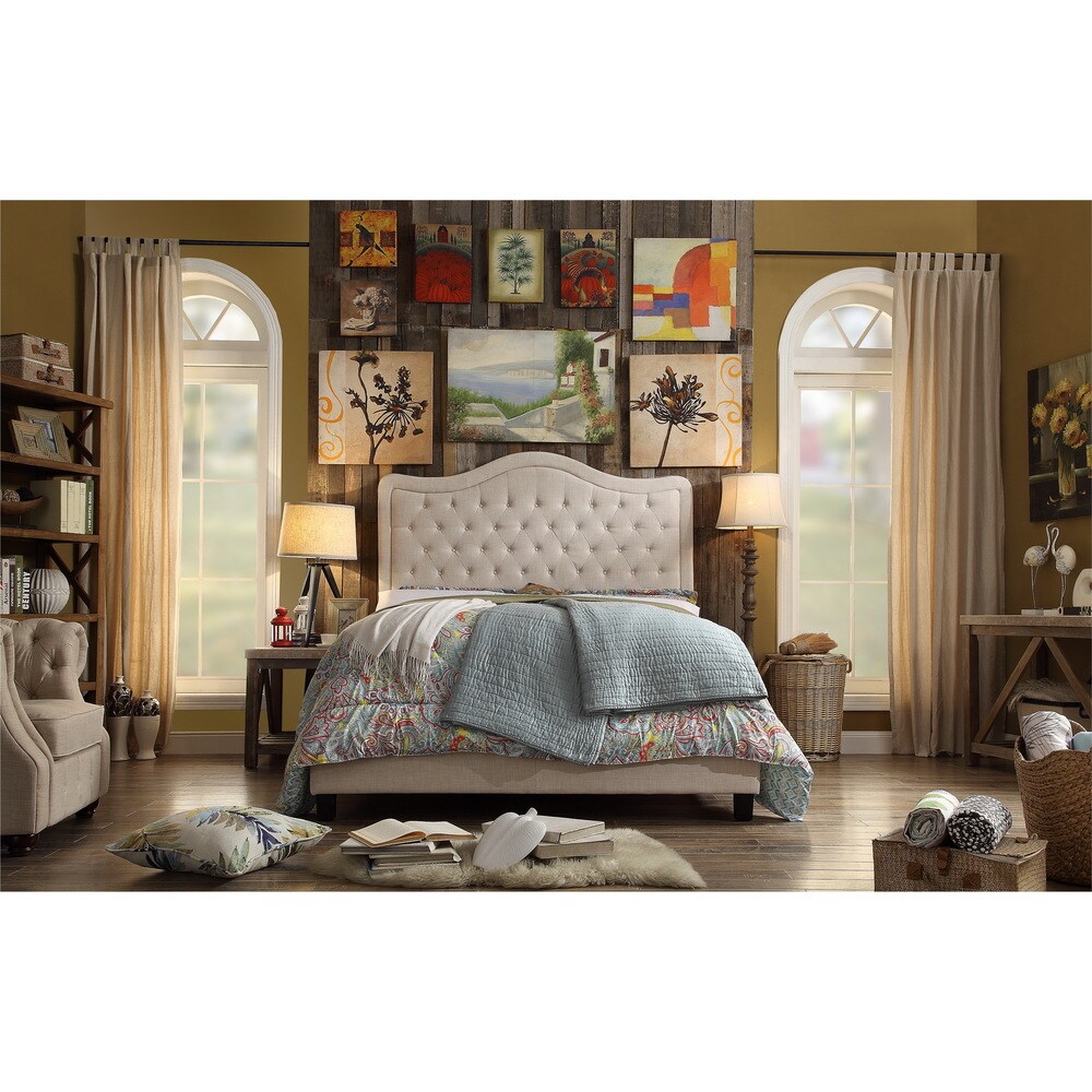 Adella Linen Tufted Upholstered Full Size Bed Frame