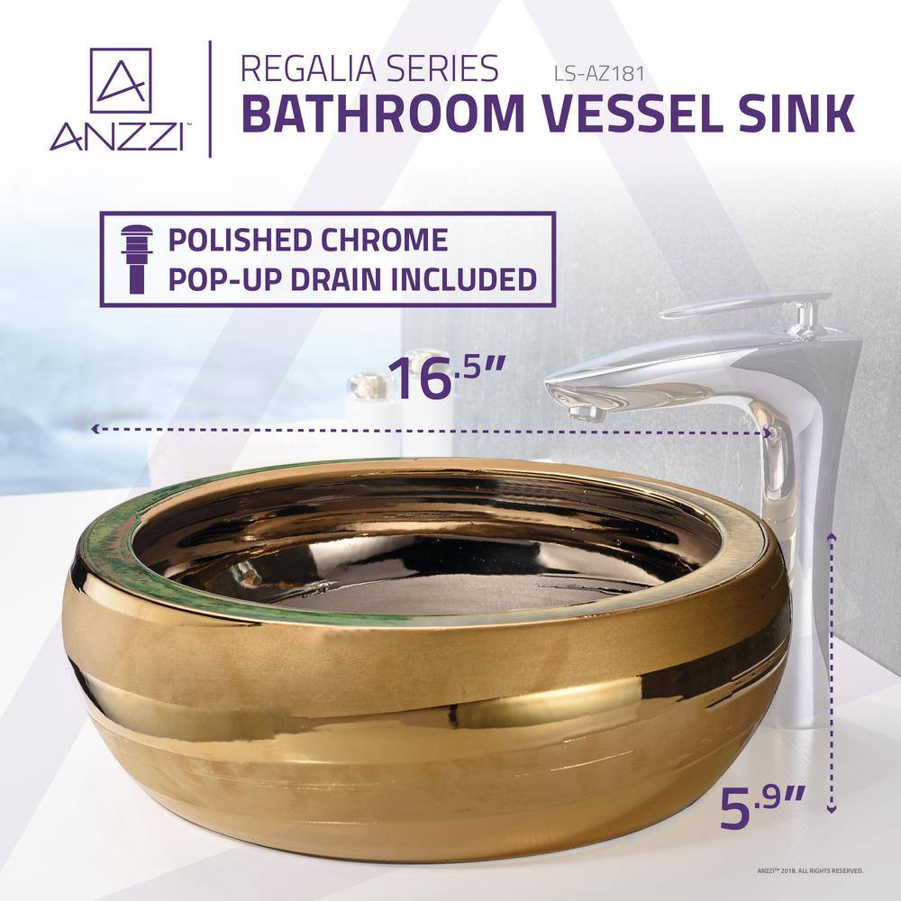 ANZZI Regalia Series Vessel Sink in Smoothed Gold LS-AZ181