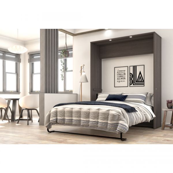 Bestar Cielo by Bestar Queen Wall Bed in Bark Gray and White