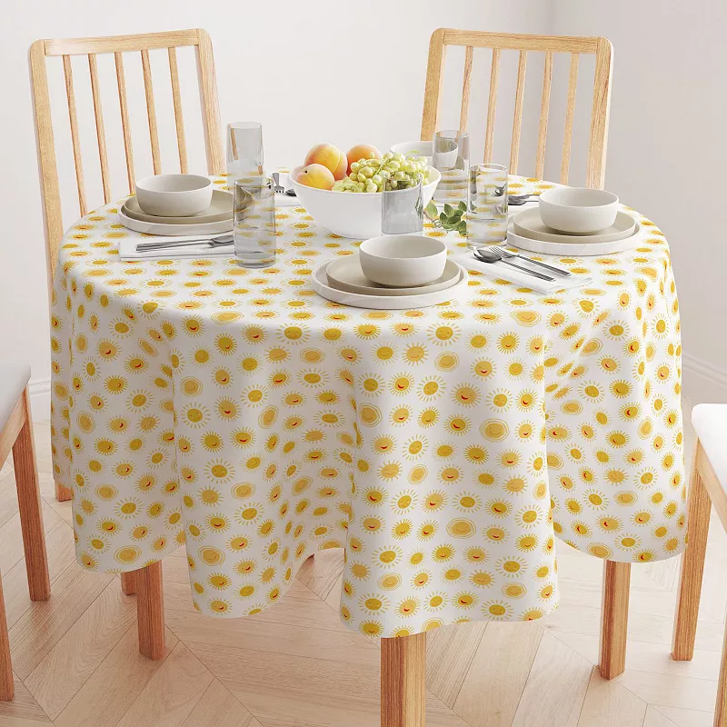 Round Tablecloth， 100% Cotton， 60 Round， Cartoon Sun Drawings