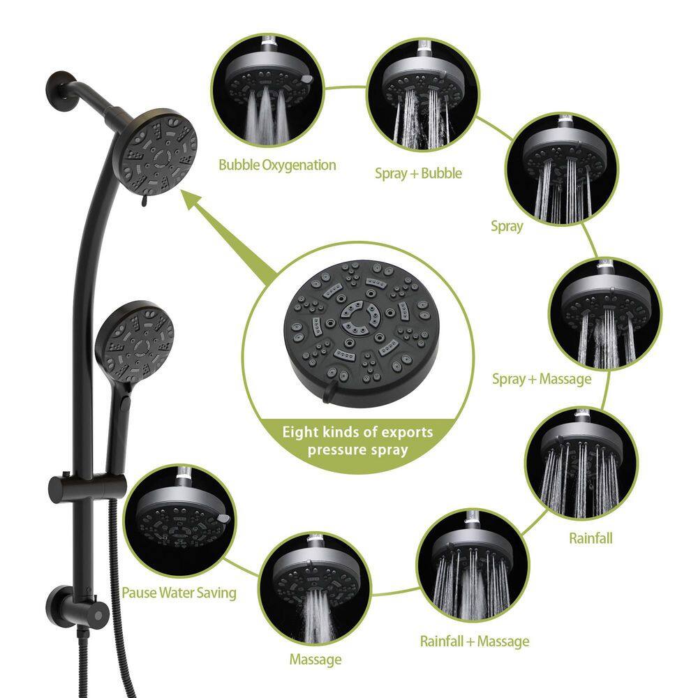 Miscool 7-Spray Patterns 4.7 in. Wall Mount Dual Shower Heads Height Adjustable with Handheld Shower Faucet in Matte Black SLSHH101705MB