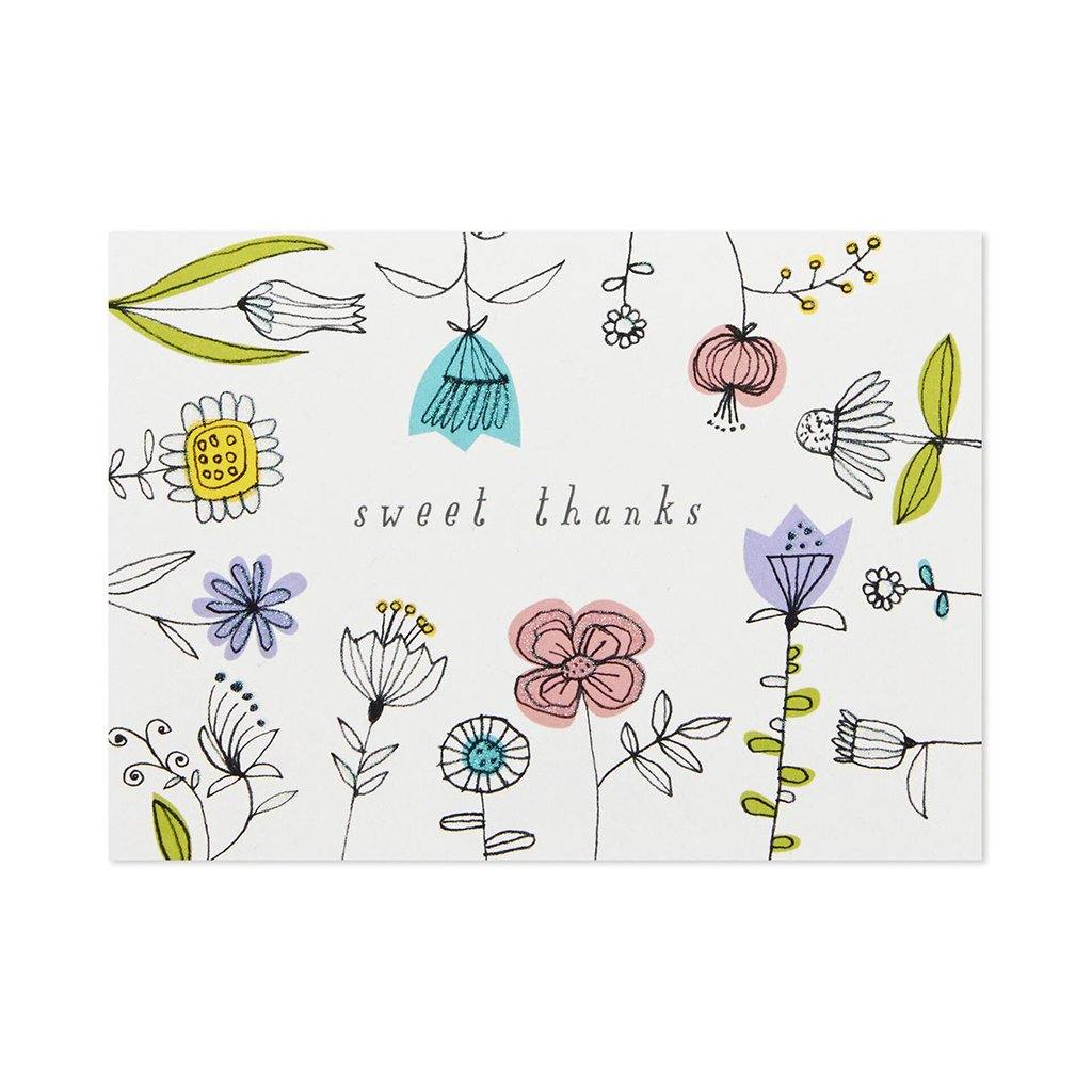 Hallmark  Sweet Thanks Illustrated Flowers Blank Thank You Notes, Box of 10