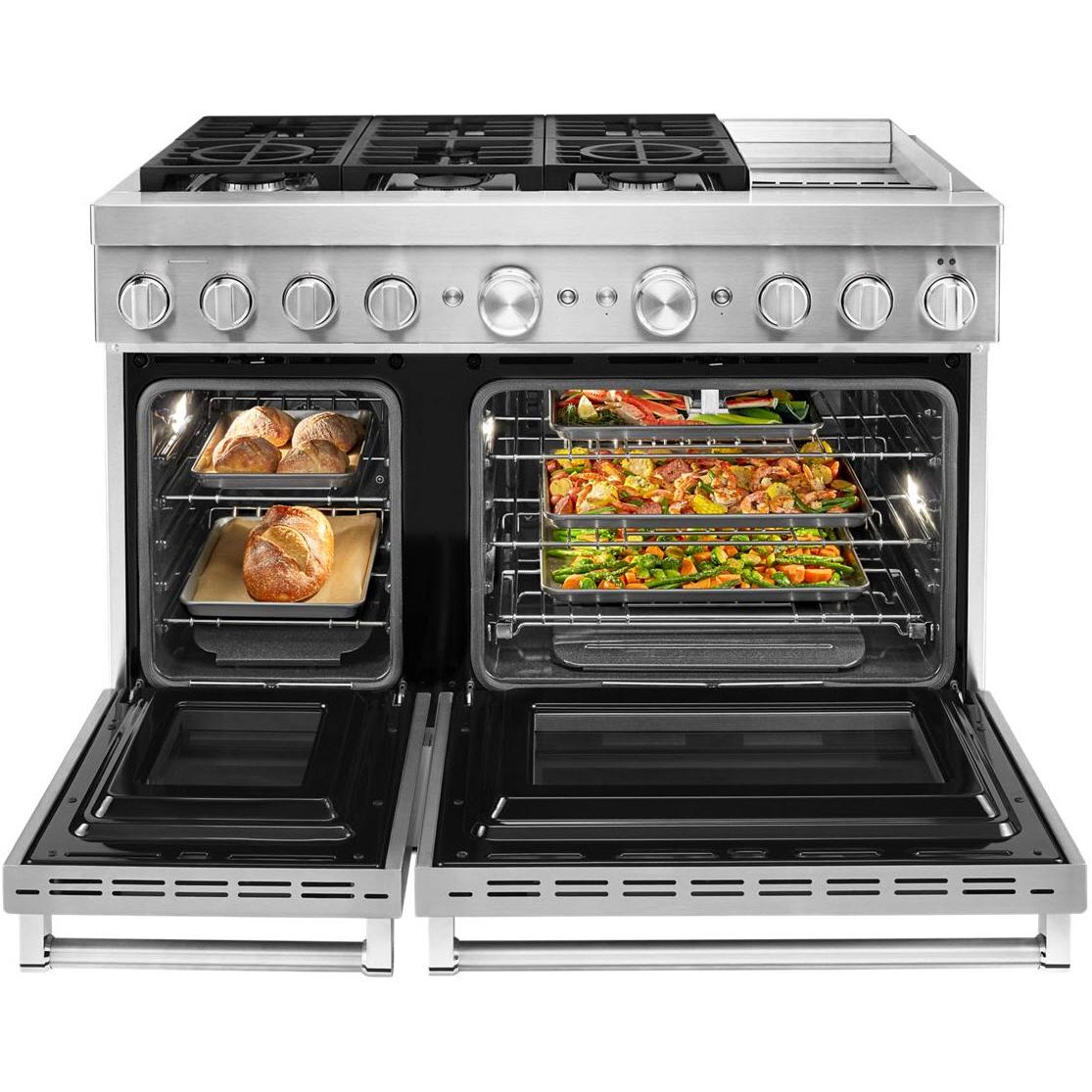 KitchenAid 48-inch Freestanding Dual Fuel Range with Even-Heat? True Convection KFDC558JSS