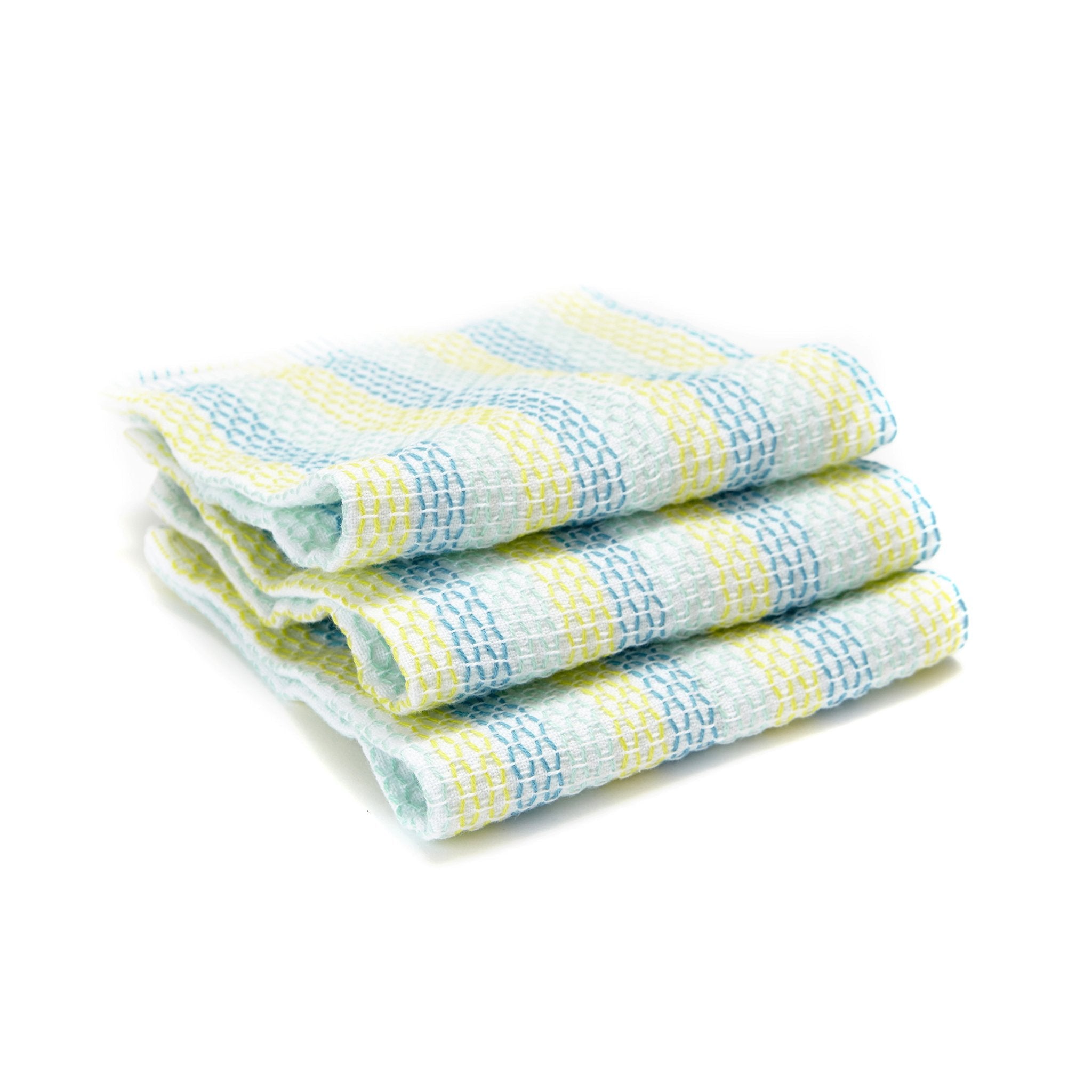 Full Circle Tidy Organic Cotton Kitchen Scrubbing Dish Cloths - 12 x 12 - Set of 3 - Spring Yellow and Blue Pattern