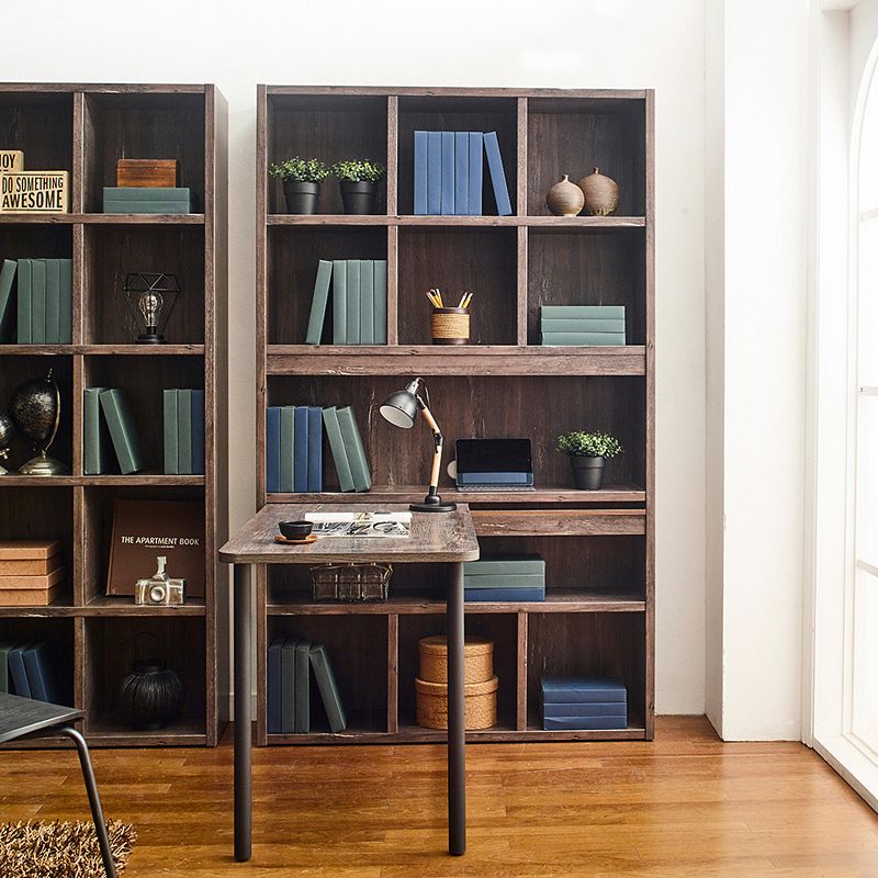 F.C Design Klair Living Farmhouse Wood Desk with Bookcase in Rustic Gray